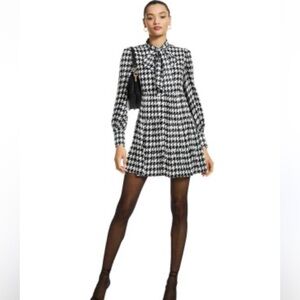 Alice and Olivia Rowen Houndstooth Bow Mini Dress NEW